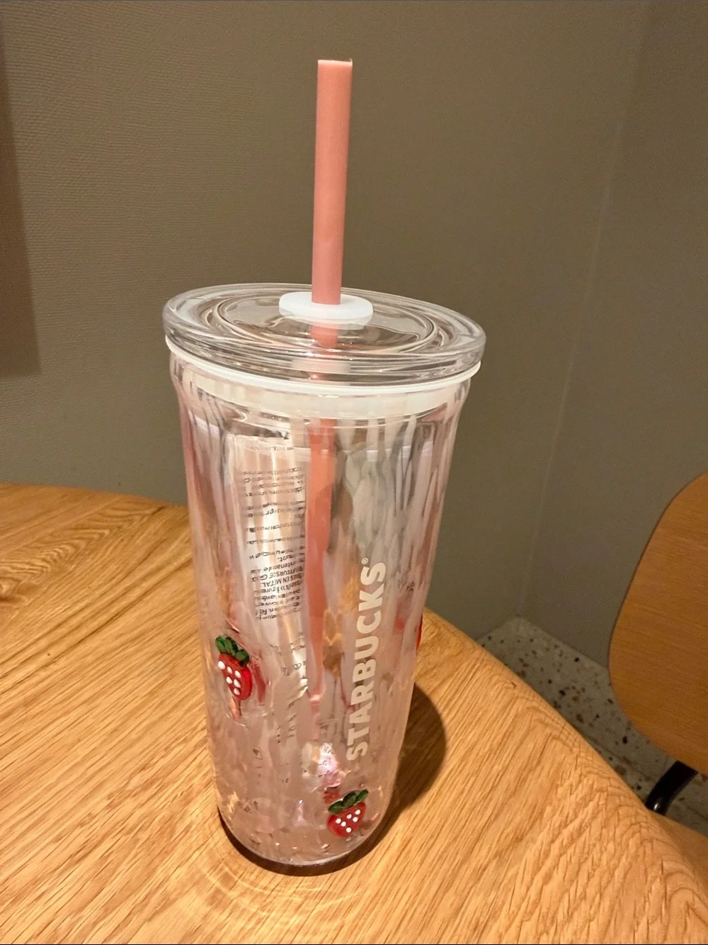 Starbucks Strawberry Accent Pink glass Tumbler with Straw
